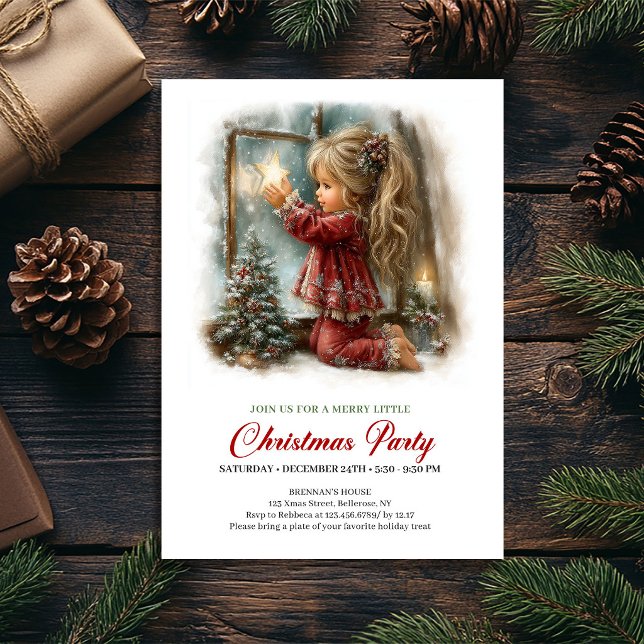 Magisk Julscen Flicka Mysig Julinbjudan Inbjudningar (Magical Holiday Scene Girl Cozy Christmas Invitation

)