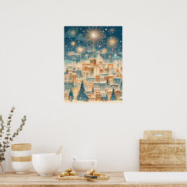 Magisk julstad fyrverkerinatt poster