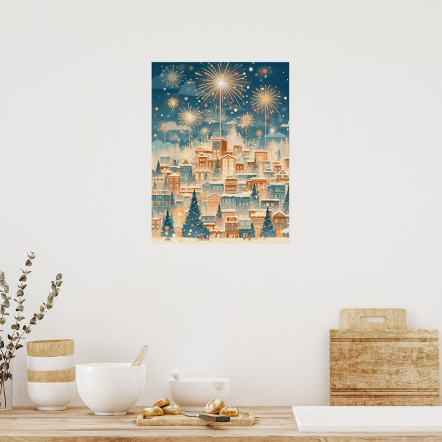 Magisk julstad fyrverkerinatt poster (Kök)