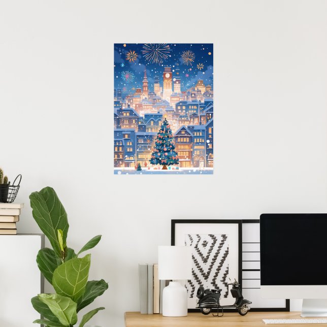 Magisk julstad fyrverksnatt poster (Hemmakontoret)
