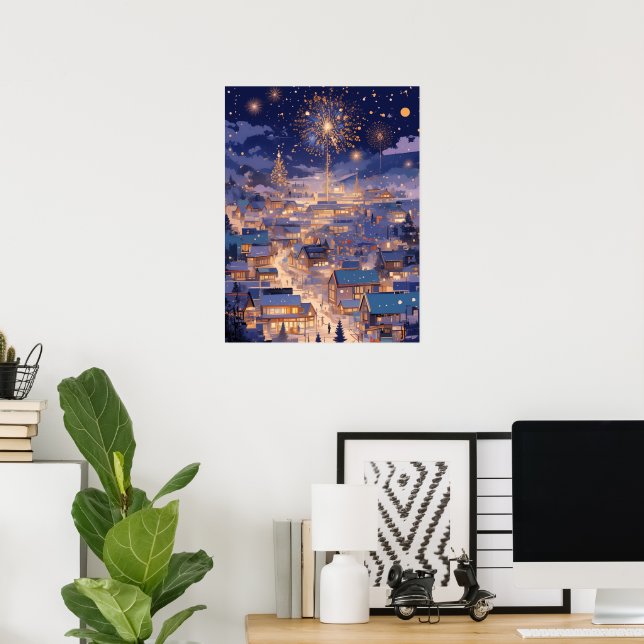 Magisk julstad fyrverksnatt poster (Hemmakontoret)