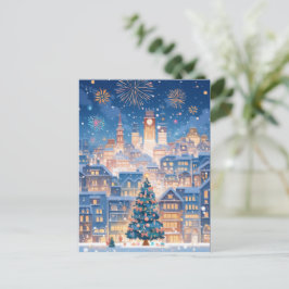 Magisk julstads fyrverksnatt helg vykort