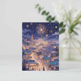 Magisk julstads fyrverksnatt helg vykort
