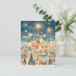 Magisk julstads fyrverksnatt helg vykort