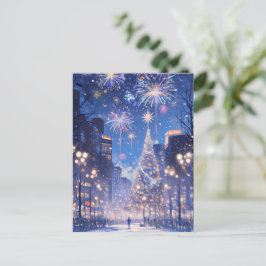 Magisk julstads fyrverksnatt helg vykort