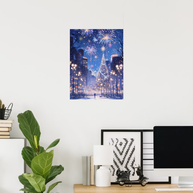 Magisk julstads fyrverksnatt poster (Hemmakontoret)