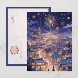 Magisk julstads fyrverksnatt vykort