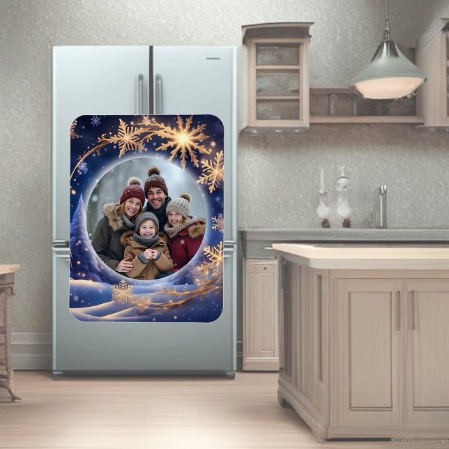 Magisk jultid - gyllene snöflingor, foto magnet (Skapare uppladdad)