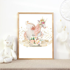 Magisk Kreativ Prinsessa Enhörning Flickor Barnkam Poster
