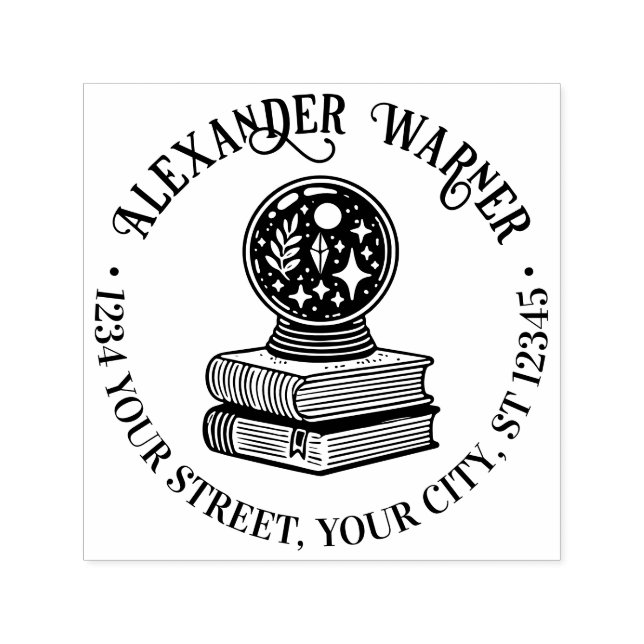 Magisk Kristallklot på Böcker Namn Returadress Självfärgande Stämpel (Design)