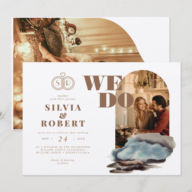 Magisk kurva 2 foton Konstnärligt liggande Bröllop Inbjudningar (Fram/baksida)