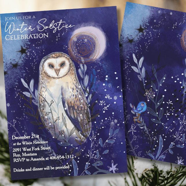 Magisk Ladvärn Vinterdagjämning Celebration  Inbjudningar (Magical Barn Owl Winter Solstice Celebration Invitation)