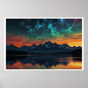 Magisk landskap med norrsken poster