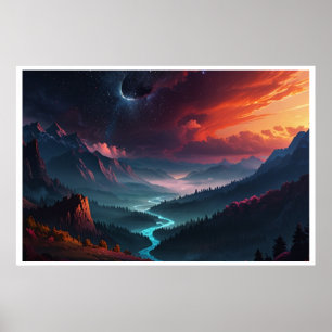 Magisk landskap med norrsken poster
