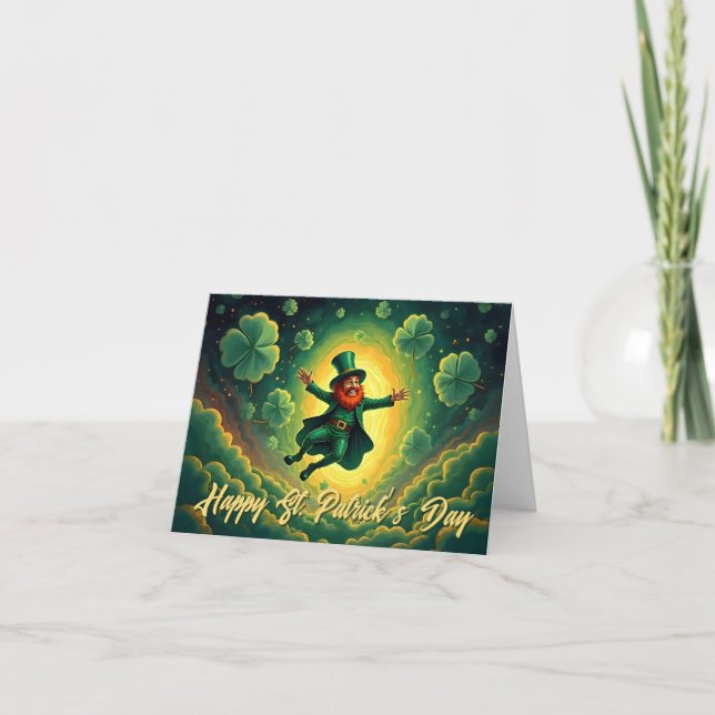Magisk Leprechaun St. Patrick's Day Konst Tack Kort (Framsida)