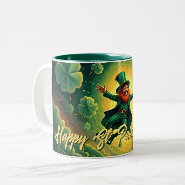Magisk Leprechaun St. Patrick's Day Konst Två-Tonad Mugg (Framsida vänster)