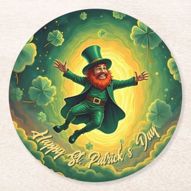 Magisk Leprechaun St. Patrick's Day Konst Underlägg Papper Rund (Framsidan)