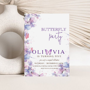 Magisk Lila Butterfly 5:e födelsedagsinbjudan Inbjudningar
