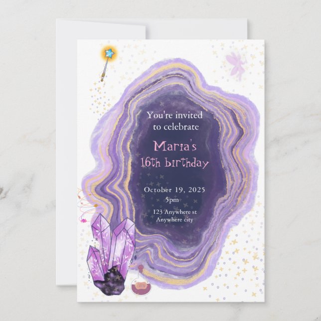 Magisk Lila Marble Birthday-inbjudan Inbjudningar (Framsida)