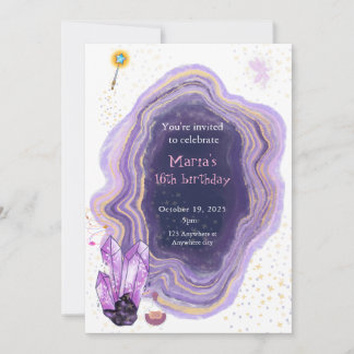 Magisk Lila Marble Birthday-inbjudan Inbjudningar