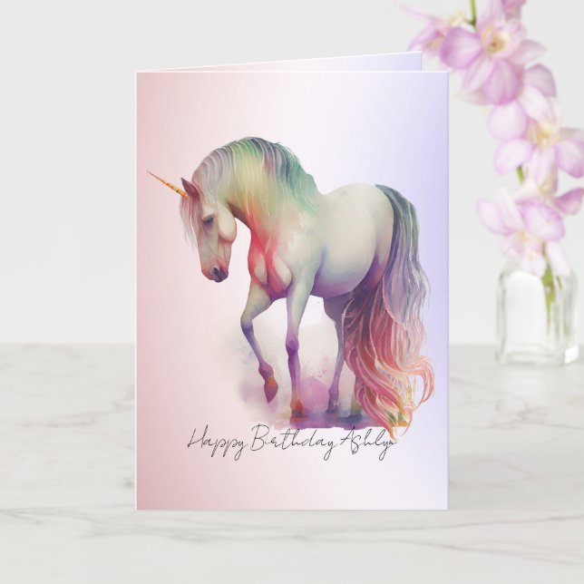 Magisk Lila  Ombre Unicorn Glitter Kort (Orkide)