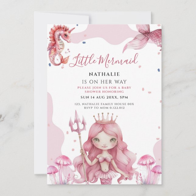 magisk liten sjöjungfru baby shower inbjudan (Framsida)