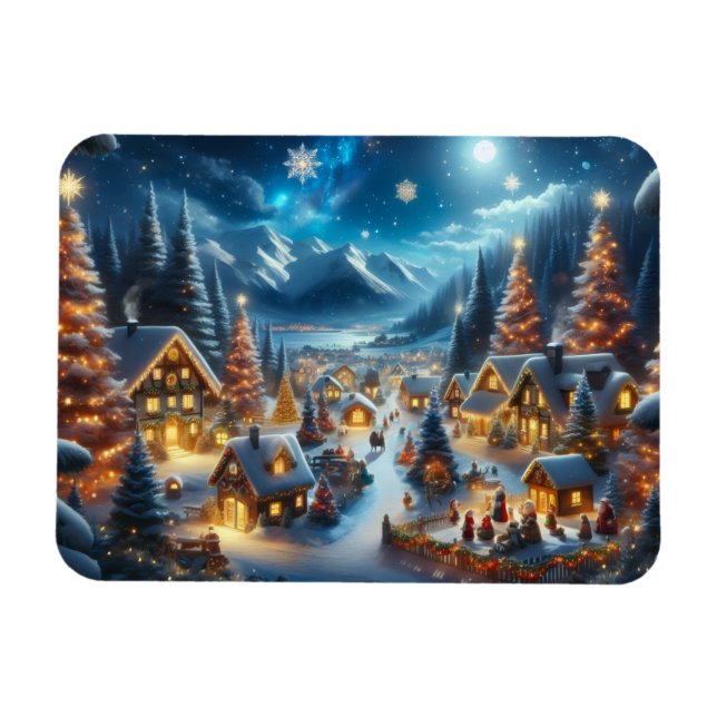 Magisk månljust snigelt julby magnet (Horisontell)