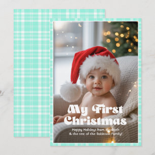 Magisk Mint Rutigt Min Första Jul Bebis Julkort