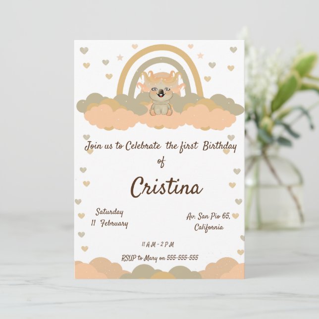Magisk Moln Regnbåge Koala björn Fest Inbjudningar (Stående Fram)