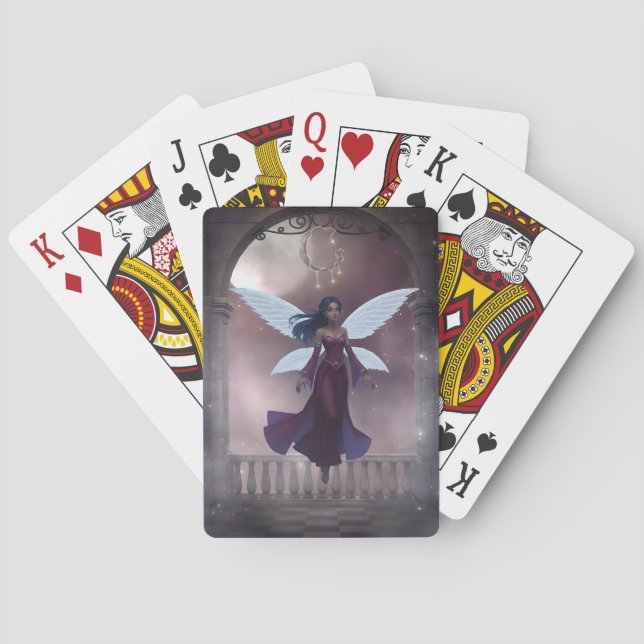Magisk mörkhårig älva med måne casinokort (Baksidan)