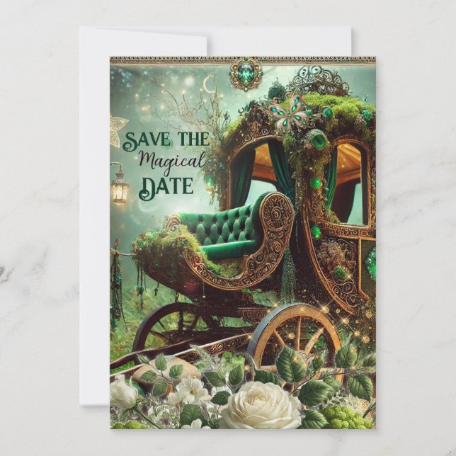 Magisk Mossa & Månsken Smaragd Kärrvagn Rädda de Julkort (Framsida)