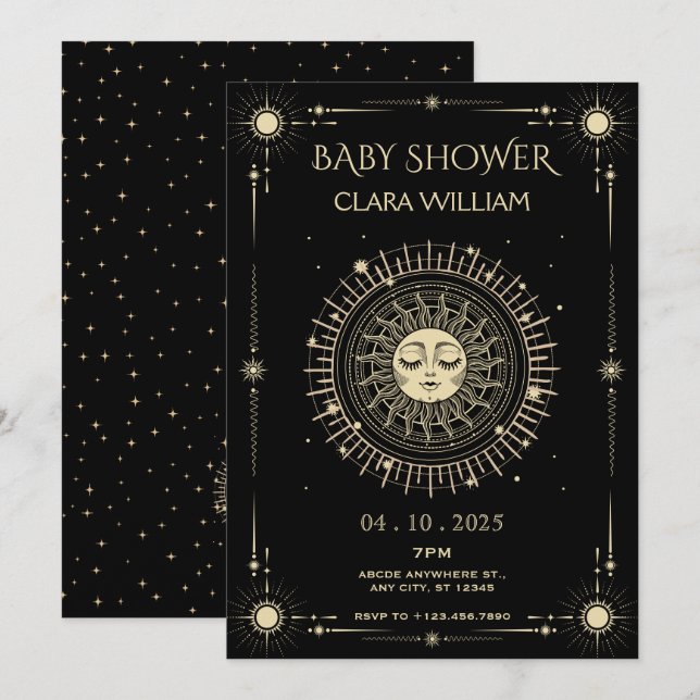 Magisk mytisk tarot boho sun Baby Shower Inbjudningar (Fram/baksida)