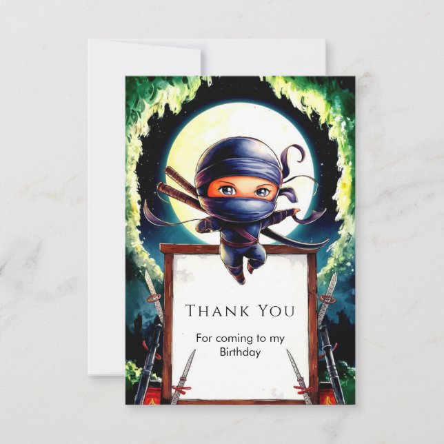 Magisk Ninja Födelsedagsfest för Barn Tack Kort (Framsida)