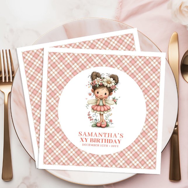 Magisk Nyckfullhet Rosa Blommor 4-års Födelsedagsf Pappersservett (Magical Whimsy Pink Flowers 4th Birthday Party Napkins)