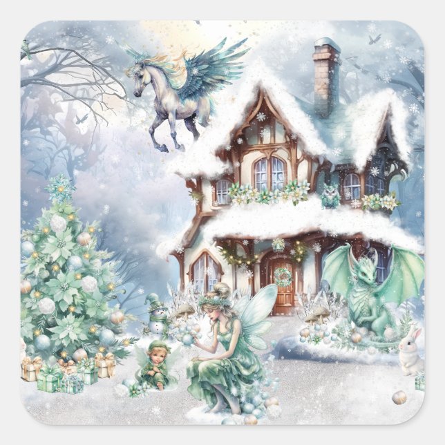 Magisk och vismisk julsaga fyrkantigt klistermärke (Framsida)