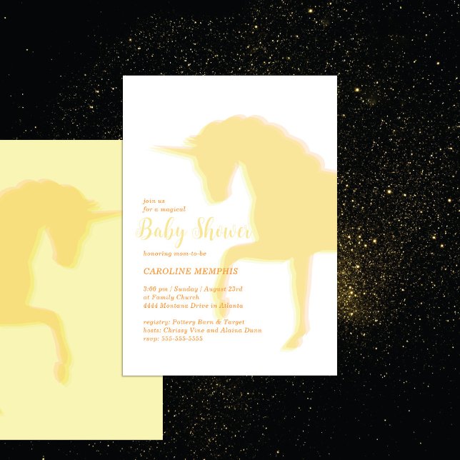 Magisk prancing Gult Unicorn Baby Shower Inbjudningar (Skapare uppladdad)