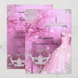 Magisk Prinsessa Quinceanera Maskerad Rosa 2 Inbjudningar