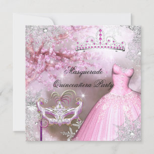 Magisk Prinsessa Quinceanera Maskerad Rosa Inbjudningar