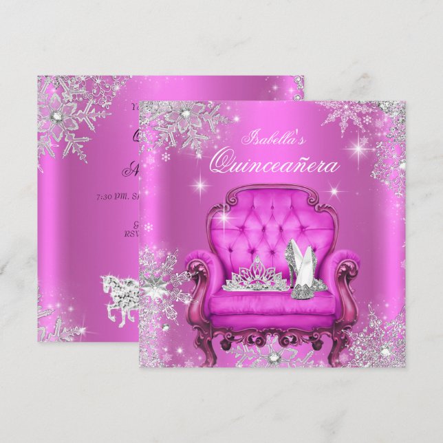 Magisk Prinsessa Quinceanera Rosa Födelsedagsfest Inbjudningar (Fram/baksida)