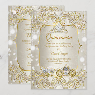 Magisk Quinceanera-körning guld Beige Silver Inbjudningar