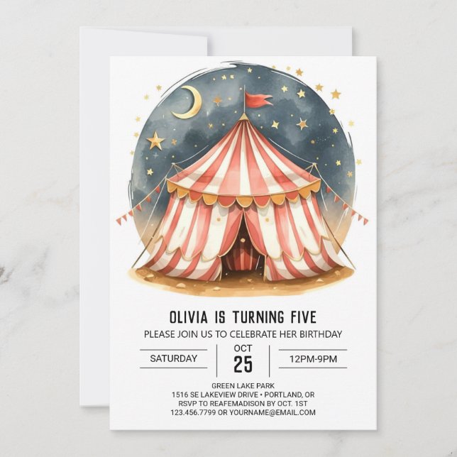 Magisk redigerbar karnival Circus Birthday Inbjudningar (Framsida)