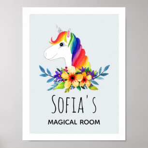 Magisk regnbåge enhörning för flickors rum & namn poster