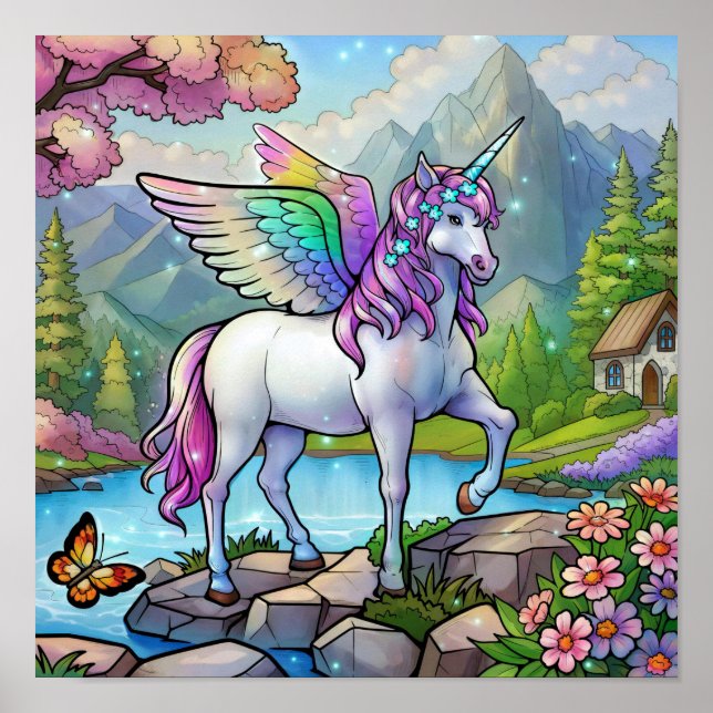 Magisk Regnbåge Enhörning Pegasus Sago Rike Poster (Framsidan)
