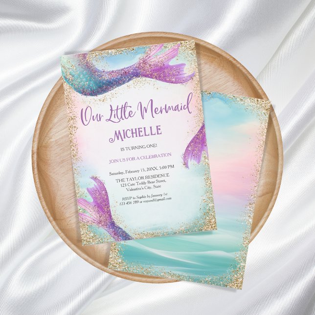 Magisk Regnbåge Glitter Havsfröken Under Havet Inbjudningar (glitter mermaid birthday party )