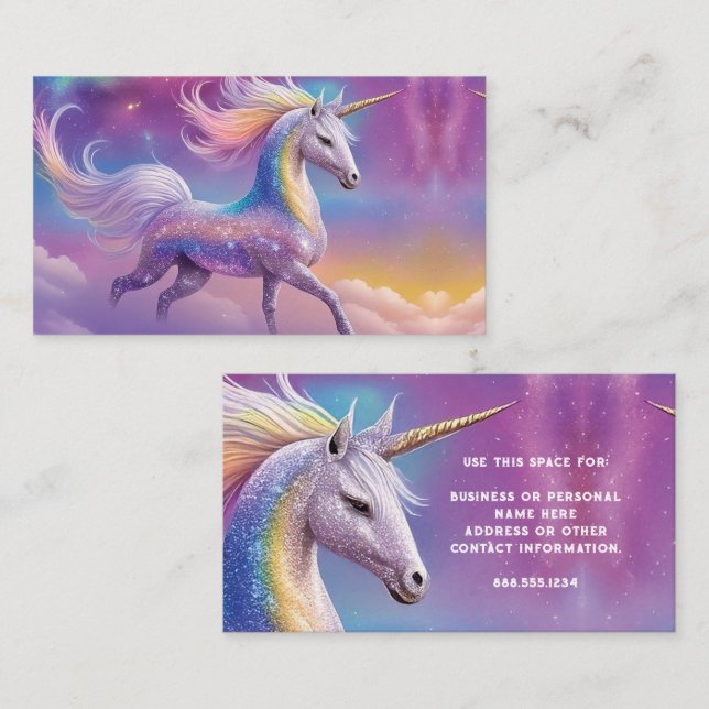 Magisk Regnbåge Glitter Vit Enhörning Gnistrar Visitkort (Fram/baksida)