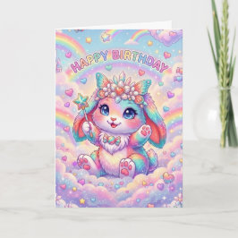 Magisk Regnbåge Kanin Födelsedag Whimsical Barn Kort