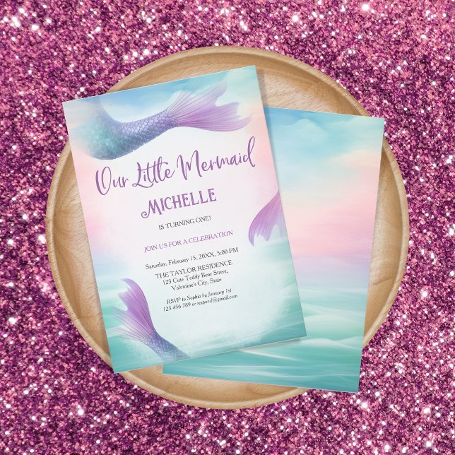 Magisk regnbåge Vår lilla sjöjungfru Under havet Inbjudningar (mermaid birthday party invitation)