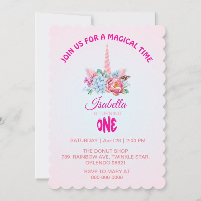 Magisk regnbågsgradient 1:a födelsedag party inbjudningar (Framsida)