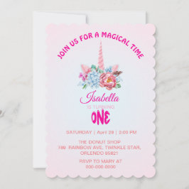 Magisk regnbågsgradient 1:a födelsedag party inbjudningar