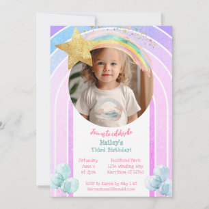 Magisk regnbågsstötning Stjärtfoto Birthday Inbjudningar